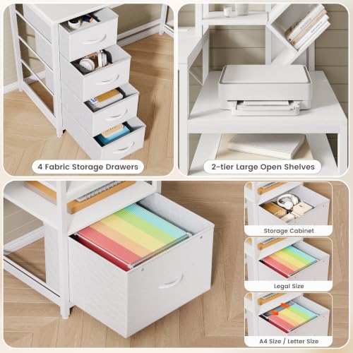 61.4" Computer Desk with Bookshelf, 5 Drawers, Desk with Hutch, Outlet, LED, view 7