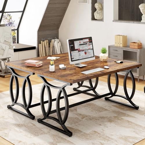 Rustic Home Office Desk, 55 Inch Metal Wood Computer Desk, Simple Industrial Study Executive Desk for Work Writing, Modern Student Gaming Computer PC Table Bedroom, Rustic Brown