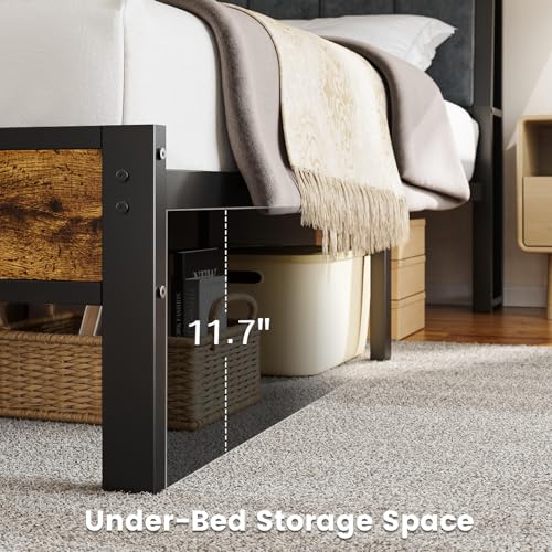 Full Size Bed Frame with Smart LED Light, Charging Station, view 7