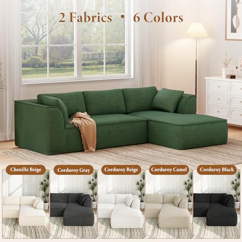 106" Cloud Sectional Couch with Chaise, Deep Seat Modular Sectional Sofa Chenille Memory Foam Sofa Boneless Couches for Living Room Bedroom, No Assembly Required (Green, Right-Facing Chaise)
