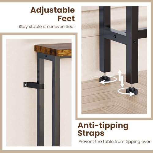 102 Inch Narrow Sofa Table with Power Outlets, Extra Long Console Table Behind Couch Table with Charging Station, Skinny Entryway Table Thin Table for Living Room, Narrow Spaces (Rustic Brown)