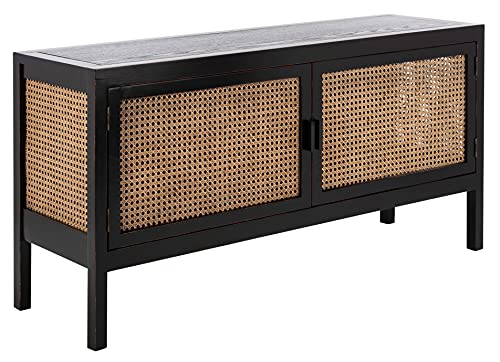 SAFAVIEH Karel TV Stand for up to 55" Flatscreen – Coastal Black & Light Natural, 2 Doors, Fully Assembled Entertainment Media Console (MED2100A)