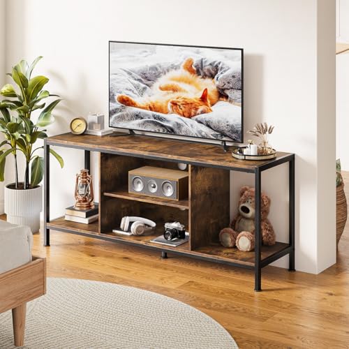 TV Stand for TVs up to 65 Inch,Entertainment Center with Open Storage Shelves, TV Media Console Table for Living Room and Bedroom, Rustic Brown
