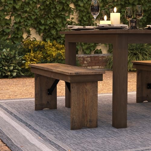 Hercules Series 40" x 12" Commercial Grade Rustic Solid Pine Folding Bench, Antique Farmhouse Dining Bench, Seats up to 2 Adults | Foldable Locking Legs, Farmhouse