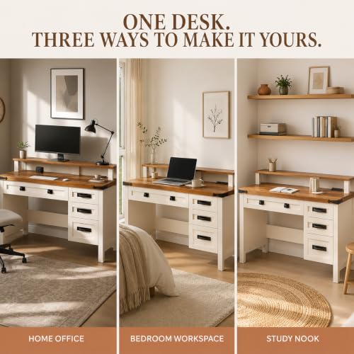 47 Inch Farmhouse Computer Desk with 4 Drawers Power Outlets USB Ports, view 7