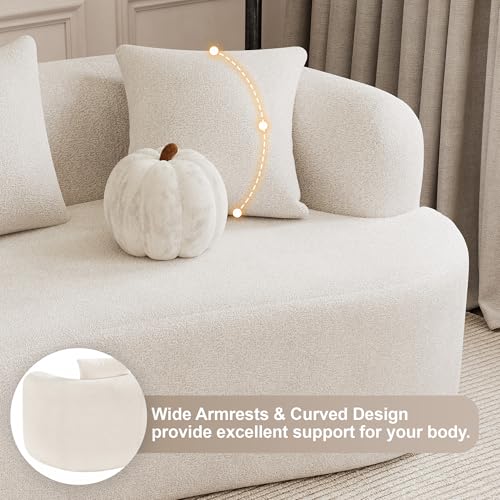 107" Curved Sofa for Living Room, Modern Chenille Cloud Couch Sofa, Luxury Plush Extra Deep 4-Seater Oversized Boucle Couch for Small Spaces, Apartment, No Assembly Required, Cream White