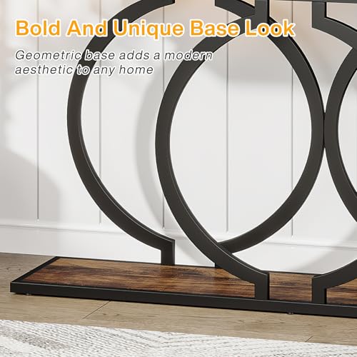 Tribesigns Industrial Console Table, 55 inch Rustic Entryway Table with Geometric Metal Frame, Narrow Wood Accent Sofa Table for Living Room, Entrance, Hallway, Rustic Brown