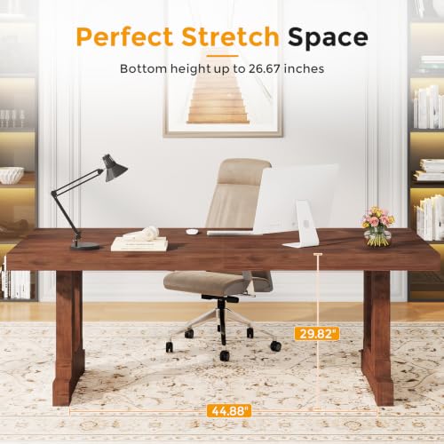 Solid Wood Computer Desk 63inches for Home Office, Dark Walnut, Sturdy Wood Legs, view 8
