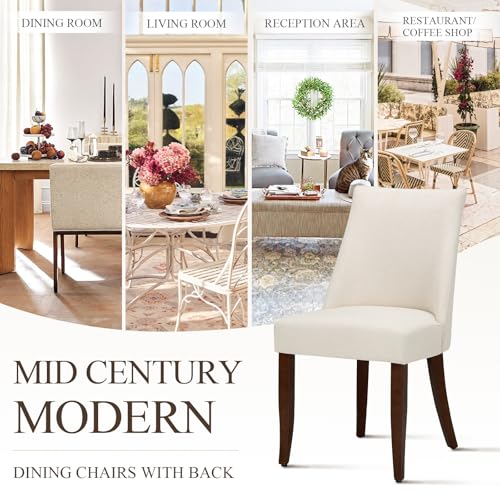Upholstered Dining Chairs Set of 4, Mid Century Modern Kitchen Chairs with Back, Farmhouse Fabric Side Dining Room Chairs with Wood Legs for Dining Room Restaurant, Beige