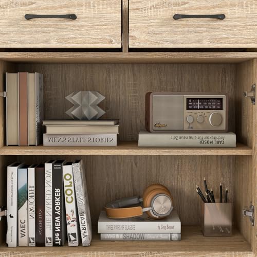 Sideboard 2 Drawers 2 Doors Entryway Storage Cabinet Living Room Organizer Farmhouse Style Wooden Kitchen Cupboard (Nature)