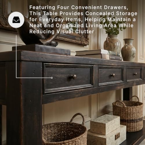 Signature Design by Ashley Gavelston Sofa Table, 64 Inch Console Table with 4 Drawers, Mixed Wood Construction, Behind Couch Storage for Living Room, Weathered Black