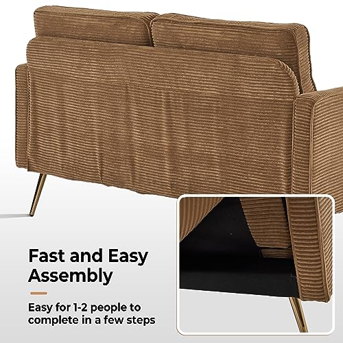 56" Modern Khaki Loveseat,Small Corduroy Sofa Couch Deep Seat for Living Room,2-Seater Loveseat Sofa for Bedroom,Apartment,Office,Dorm,Small Space