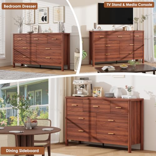 7 Drawer Dresser, Modern Wooden Storage Chest of Drawers, Walnut, view 8