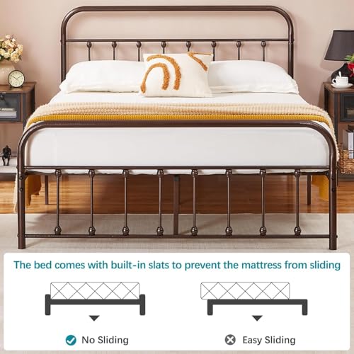 Full Size Victorian Style Metal Bed Frame with Headboard and Footboard Under, view 7