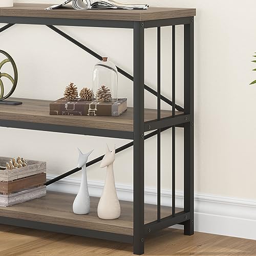 Industrial Console Table with Storage Shelf, Farmhouse Rustic Oak, 63 Inch
