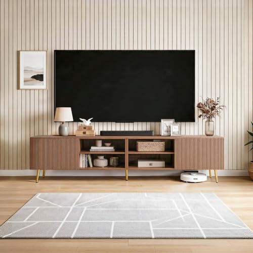 86" Modern TV Stand,Media TV Console Table for TVs up to 80 in Walnut, view 2