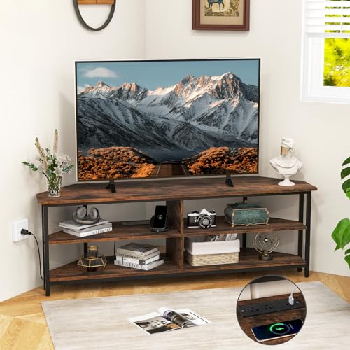 Corner TV Stand for TVs up to 65”, TV Console Table w/AC Outlets, USB A Ports, view 2