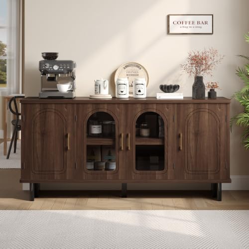59" Mid-Century TV Stand with Arched Glass Doors, Walnut, view 7