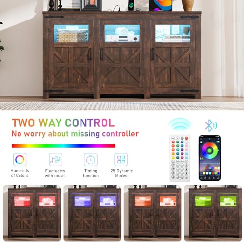 64" Large LED Farmhouse TV Stand for 70/65/60 Inch TVs with Power Outlets, view 7