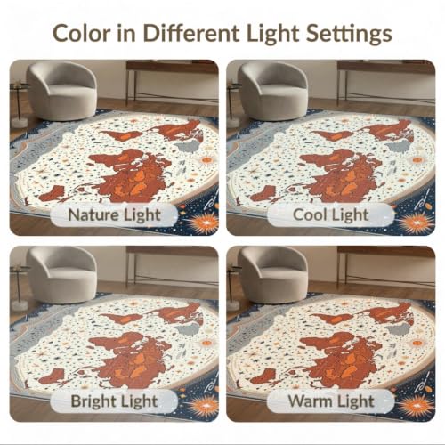 8'x10' Washable Area Rug Earth World Map Boho Design with Astronomy Planet Continents and Star Accents Foldable Easy Care for King Size Bedroom, Master Suite, Under Bed