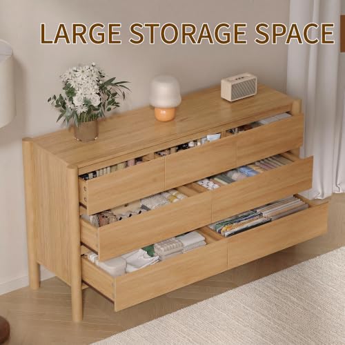 51.1" Wide Oak 7 Drawer Dresser for Bedroom with Solid Wood Legs, view 8