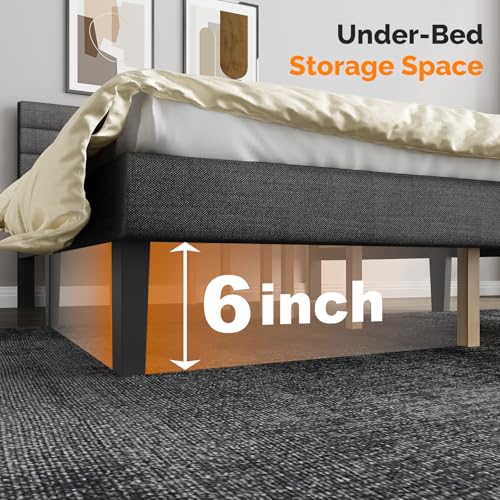 Queen Upholstered Platform Bed Frame with Headboard, Dark Gray Linen, view 8