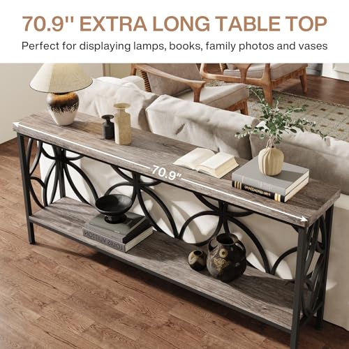 Sofa Table, 70.9 Inch Industrial Behind Couch Table with Storage Shelves, Narrow Long Console Table for Entryway, Living Room, Foyer, Hallway, Office