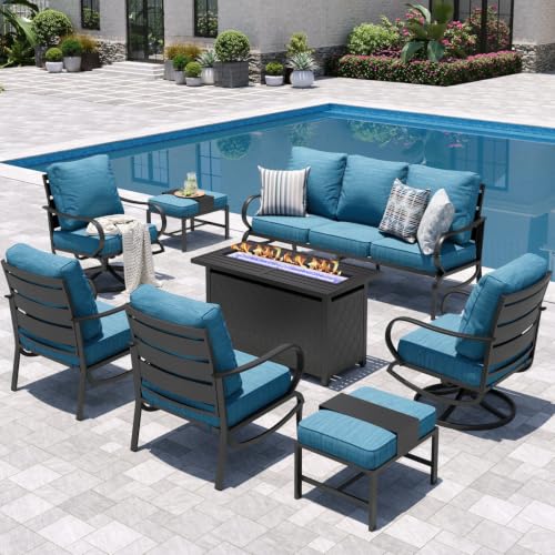 Patio Furniture Set with Fire Pit Table, Peacock Blue, view 2