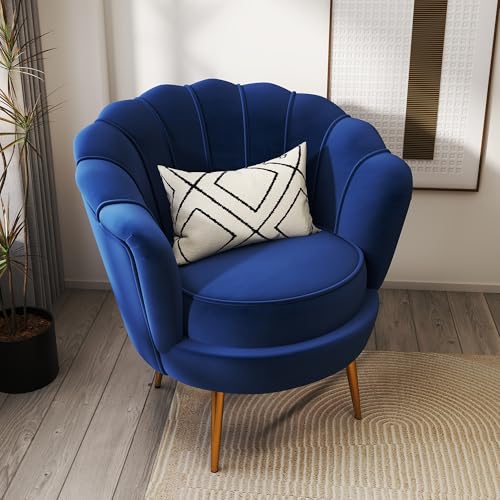 Mid Century Modern Upholstered Accent Chair,Retro Leisure Velvet Single Sofa with Golden Metal Legs for Living Room/Bedroom(Navy Blue)