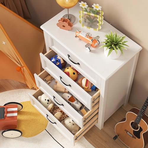 4 Drawer Dresser for Bedroom, Wood Storage Chest, White, view 7