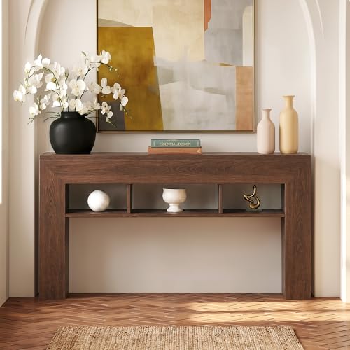 63 Inches Long Console Table for Entryway Sofa Table with Extra Storage Shelves Farmhouse Wood Behind Couch for Hallway, Entrance, Living Room, Foyer, Dark Brown