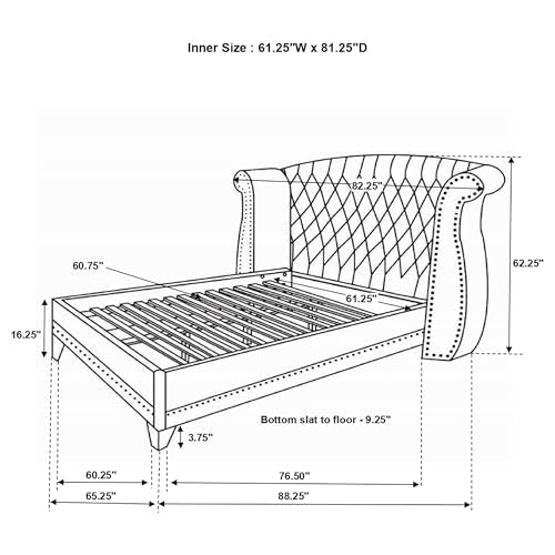 Coaster Home Furnishings - Barzini - Wood - Upholstered Platform Bed with Wingback Headboard, Button Tufting, Crystal-Like Accents, and Tapered Legs - Bedroom - Queen Size - White - 300843Q