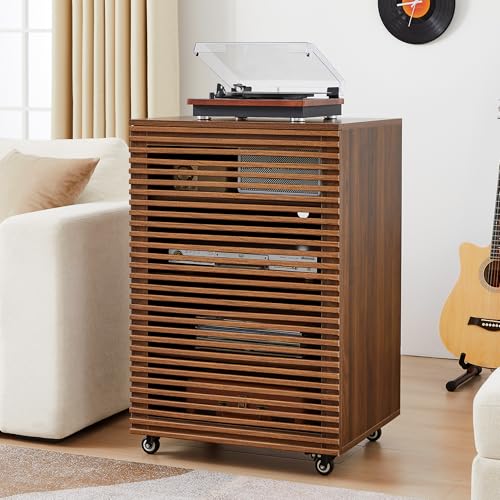 5-Tier AV Media Cabinet with Grille Door & Adjustable Shelves, view 2