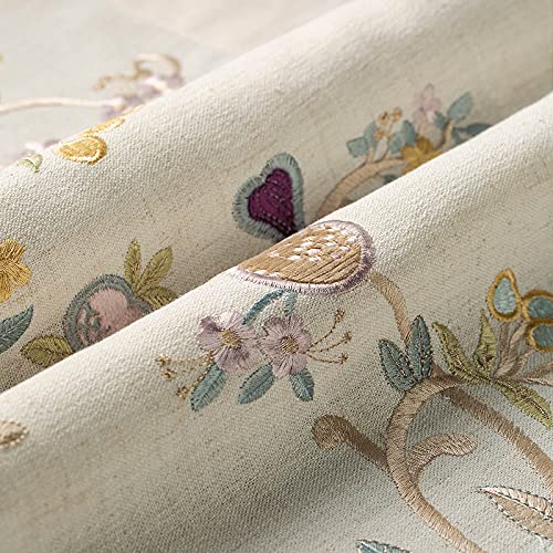 Floral Embroidered Pattern Kitchen Valances for Windows, Linen Rod Pocket Curtains Valance for Living Room, 52 Inch Wide by 18 Inch Long, One Panel
