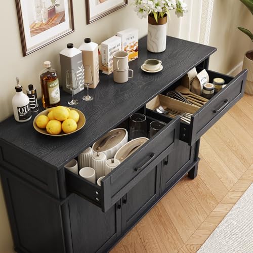 55 Inch Buffet Cabinet with Storage, Black, view 8