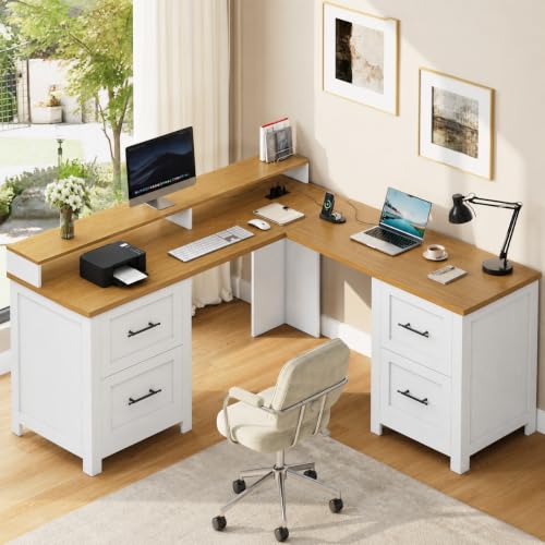 63" Wide L Shaped Executive Desk with 4 Drawers and Charging Station, view 2
