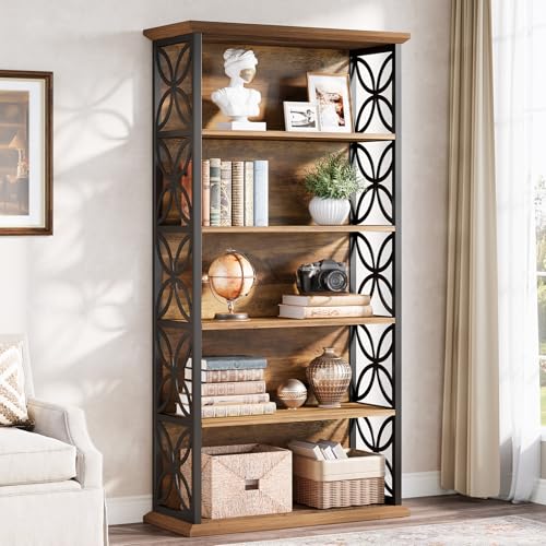 Tribesigns 6-Tier Tall Bookshelf, 71" Industrial Bookcase with Metal Frame, Freestanding Open Storage Shelves for Home Office, Living Room, Bedroom