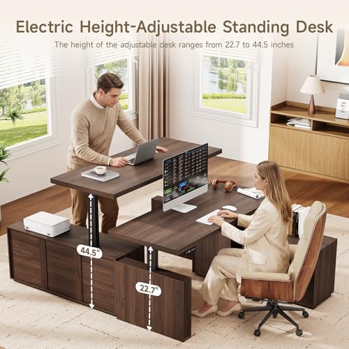 63" L Shaped Standing Desk w/File Cabinet, Sit Up Desk, Walnut, view 7