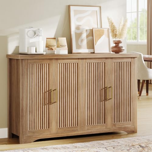 55" Fluted Sideboard Buffet Cabinet with Storage, Natural Oak, view 2