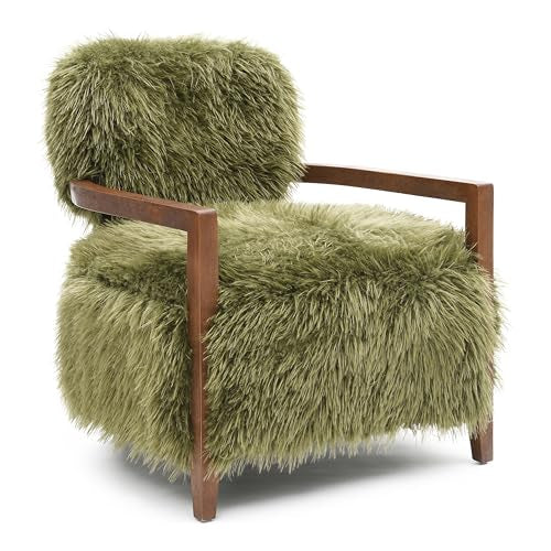 Ramos Modern Accent Chair with Ultra Soft Faux Fur, Long-Haired Accent Sofa, Tight Seat and Back Single Couch, Fluffy Living Room Seating, No Assembly Needed, Green