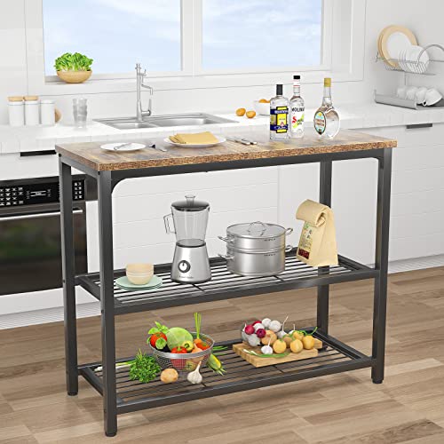 Small Console Table, Sofa Table with Double Mesh Shelves, Industrial Entryway Table for Entryway, Hallway, Foyer, Front Hall, Sofa Couch, Living Room, Bar, Kitchen, 32 Inch, Rustic