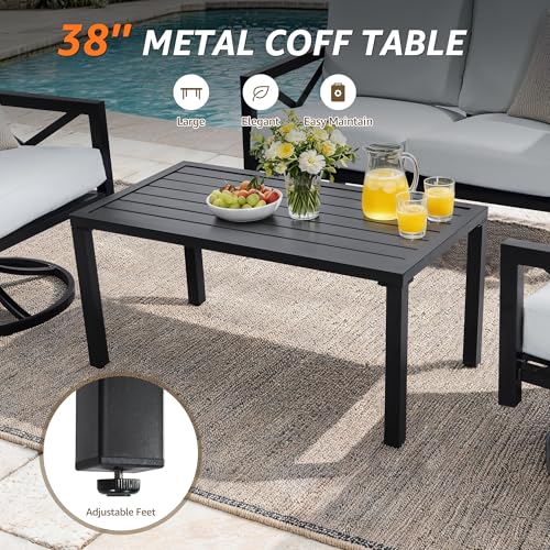 4 Pieces Patio Furniture Sets, Modern Metal Outdoor Conversation Sets with High Back Rocking Swivel Chairs,38’’ Metal Table, 5.5" Thick Cushions