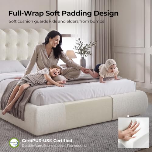 Upholstered Cloud Bed Frame Queen with Tufted Wave Headboard,Beige, view 8