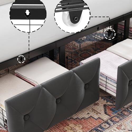 Full Upholstered Canopy Bed Frame with 2 Storage Drawers & Button Tufted, view 7