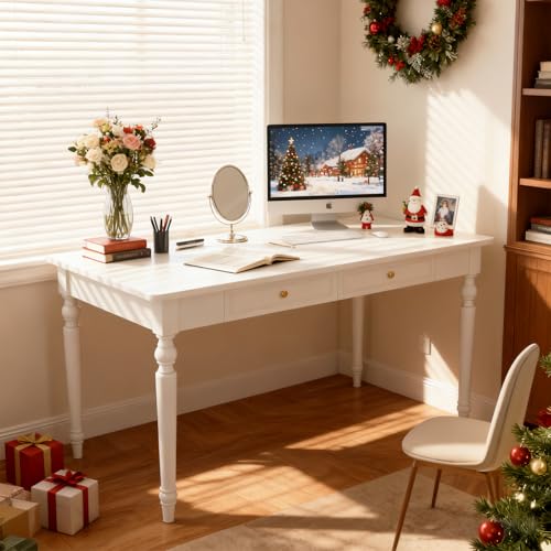 48in Rubber Wood Desk with Two Drawers,Home Writing Tables with Storage, view 7