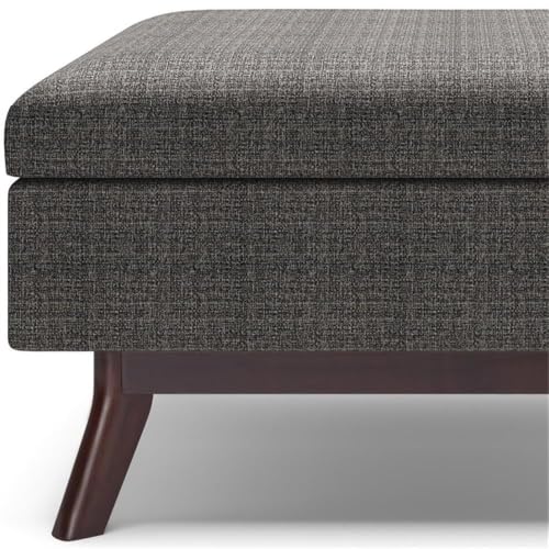 34 in Upholstered Coffee Table Ottoman, Ebony Finish, Solid Wood Frame with Storage Compartment, Mid Century Design, Multi-Functional Accent Furniture for Living Room or Family Room