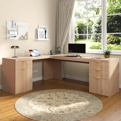 69" Modern L Shaped Executive Desk with Charging Station & File Drawer, view 2