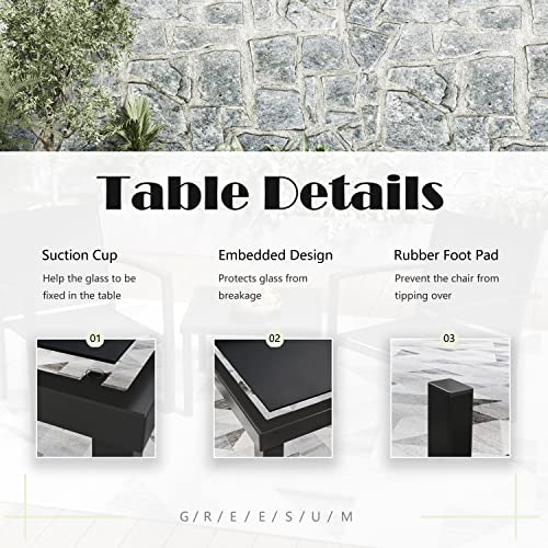 3 Pieces Patio Furniture Set Outdoor Conversation Textilene Fabric Chairs for Lawn, Garden, Balcony, Poolside with A Glass Coffee Table, Black