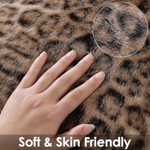 Faux Fur Cheetah Print Pillow Covers 20x12 Inch Set of 2, Leopard Print Decorative Pillow Covers Home Decor for Living Room Sofa & Bed, Beige Leopard
