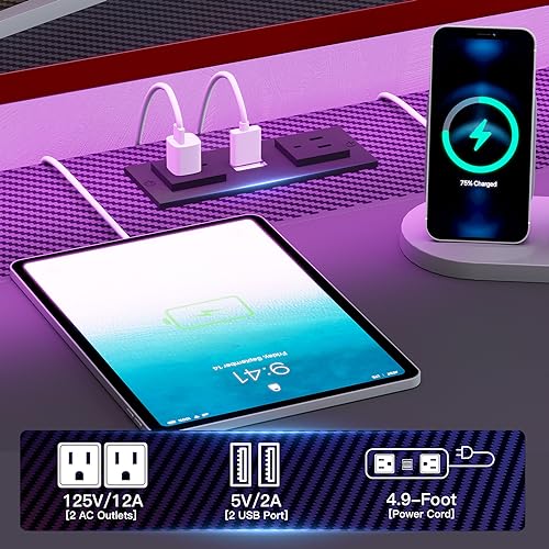 79" Gaming Desk, Computer Desk with 2 Fabric Drawers & LED Light, L Shaped Gaming Desk with Storage Shelf for Home Office, Carbon Fiber Black&Red